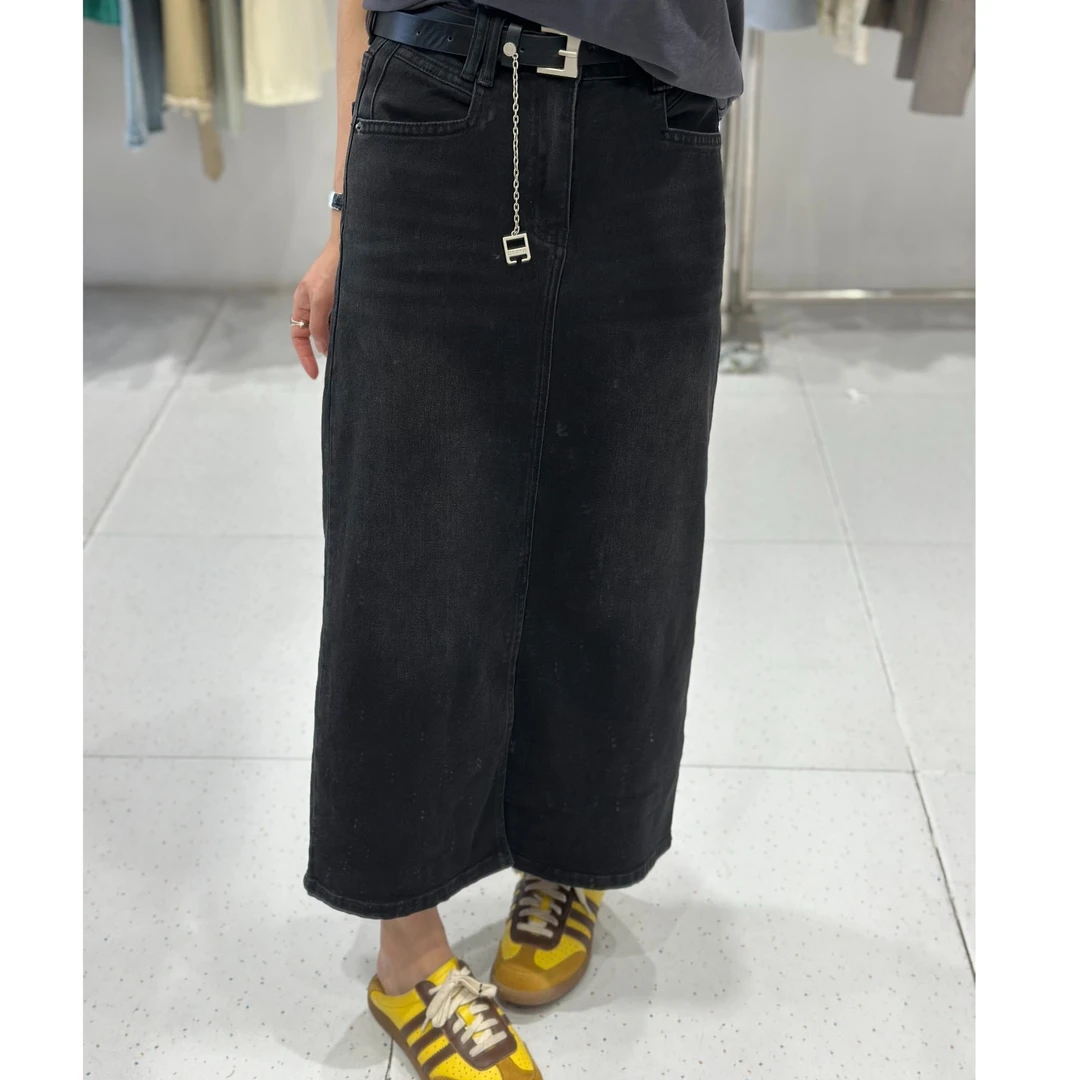 女士高品质时尚百搭前开叉牛仔中长裙