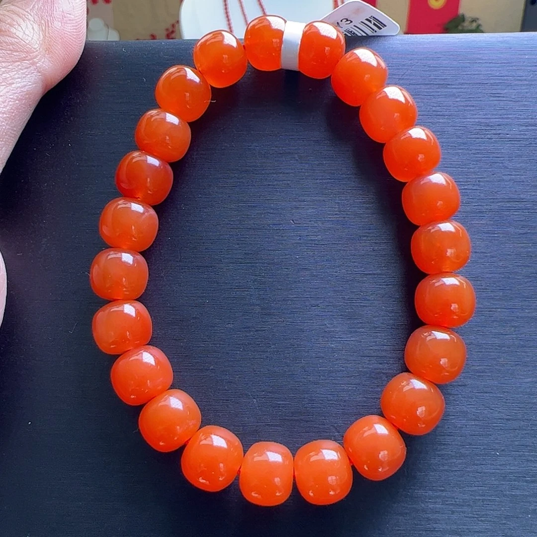 南红玛瑙未镶嵌9mm柿子红老型