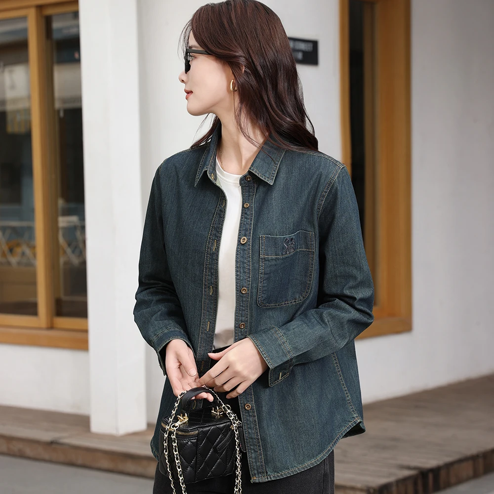 2025春季新款韩系早春高级百搭加厚衬衣牛仔衬衫外套早秋chic上衣