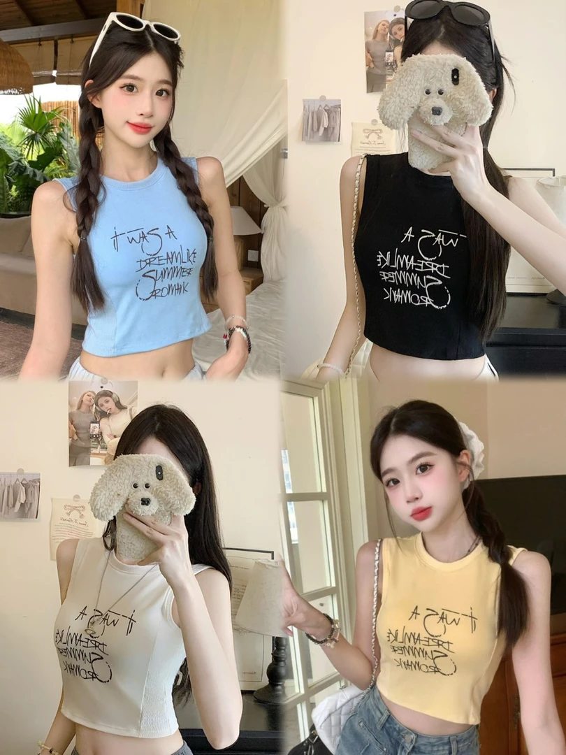 纯欲百搭上衣女新款多巴胺辣妹打底外穿短款修身显瘦无袖背心夏季