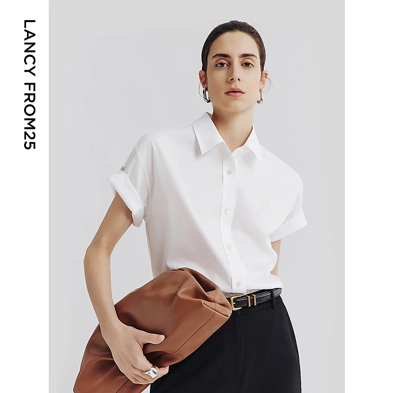 朗姿2025年夏季新款白色衬衣上衣法式小衫气质高级感衬衫通勤女士