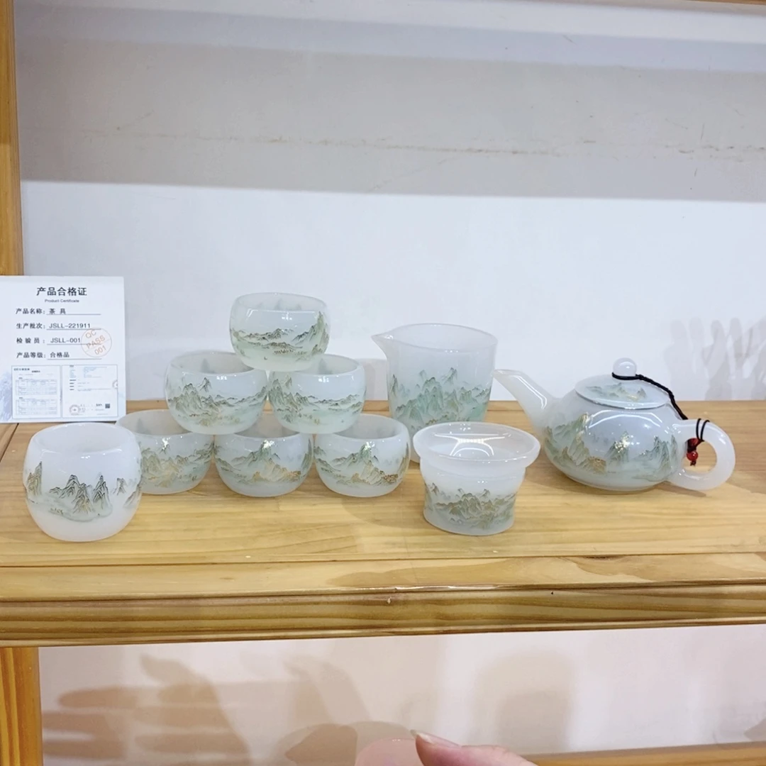 手工艺品琉璃千里套装 盖碗换茶壶 不带礼盒 主人杯1
