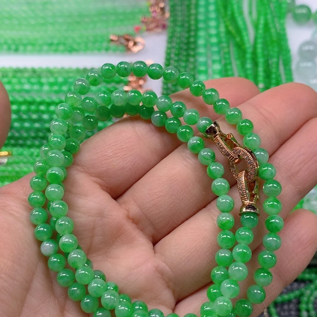 翡翠颈饰未镶嵌冰种阳绿项链5m' m