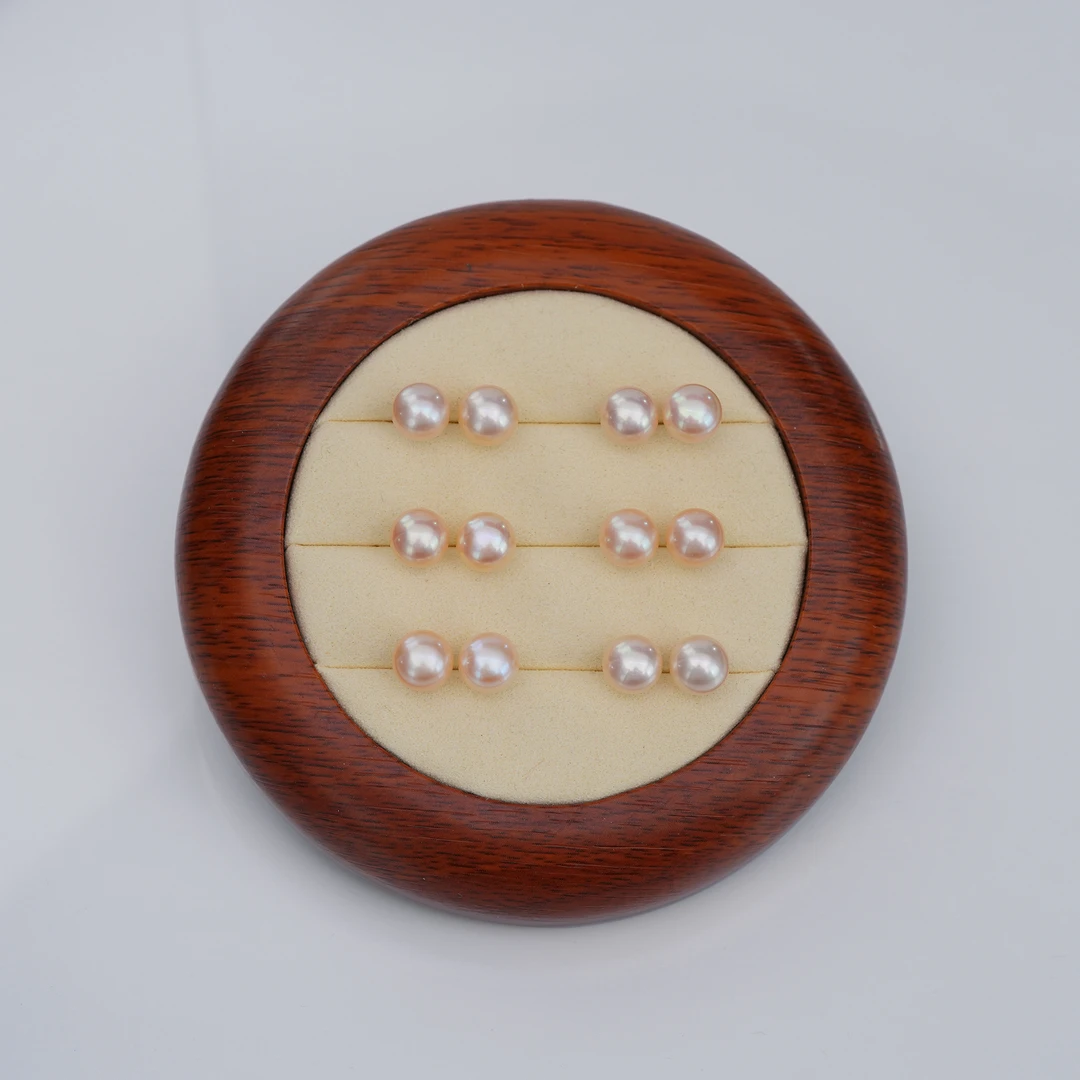 淡水无核珍珠中国红珍珠胖圆大耳钉8-9mm多样性发1