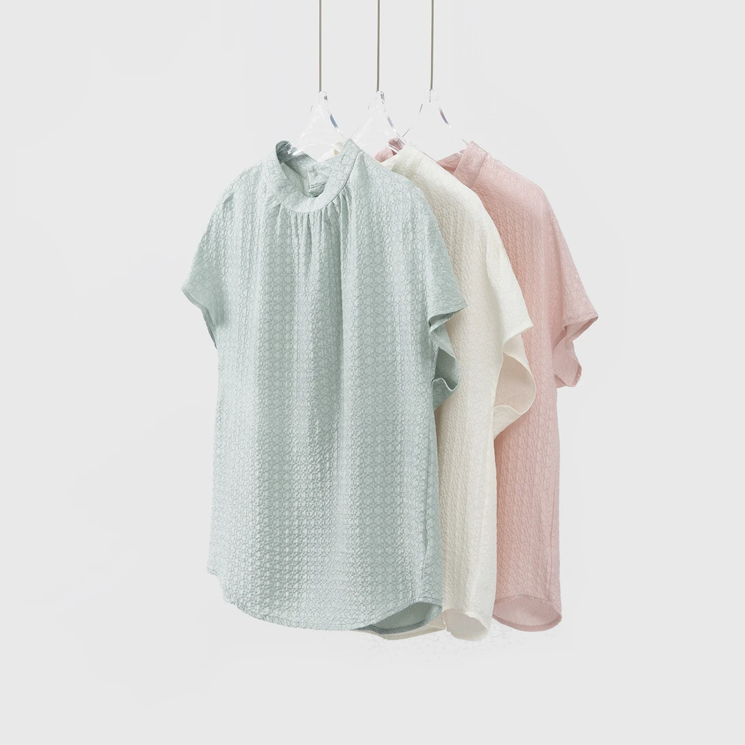 真丝冠乐绉连肩袖短袖T恤女100%桑蚕丝肌理感后背扣两穿夏SY52053