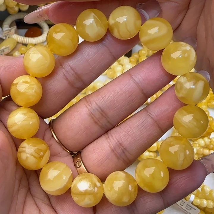 手链蜜蜡未镶嵌鸡油黄妖花圆珠手串