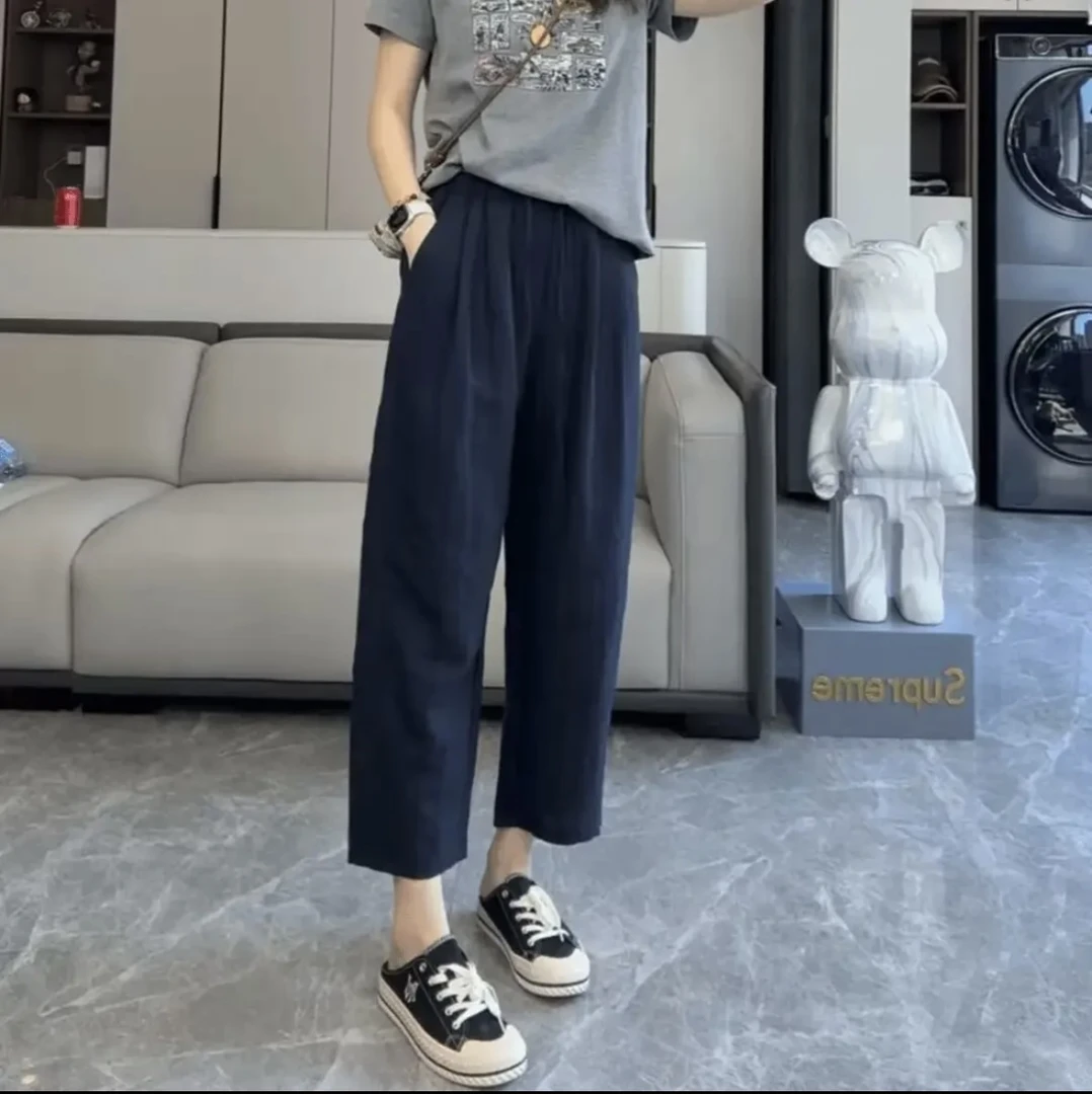 【现货+运费险】夏季新款莱赛尔亚麻裤子女宽松直筒休闲小个子九分