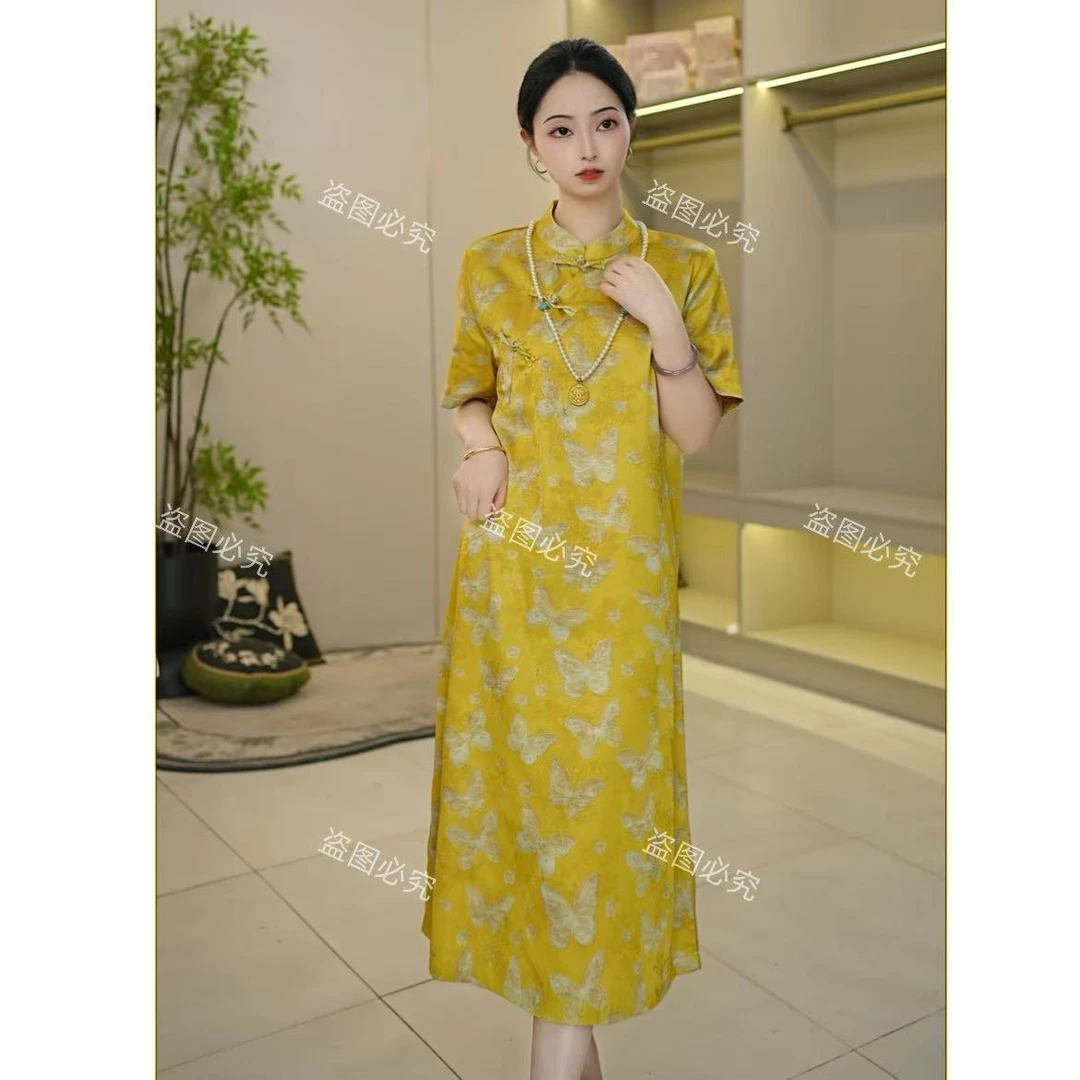 D1518-2842【福蝶】新中式新款复古盘扣改良旗袍国风气质连衣裙女