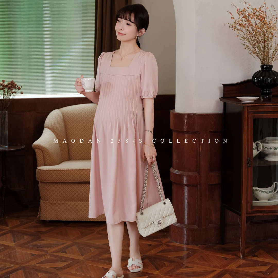 【海瑟薇奏曲】孕妇连衣裙新款夏季中长款方领辣妈穿搭