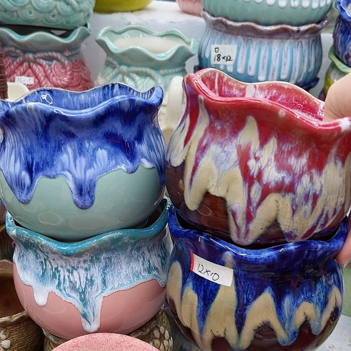 多肉绿植陶瓷花盆9.9包邮，有孔