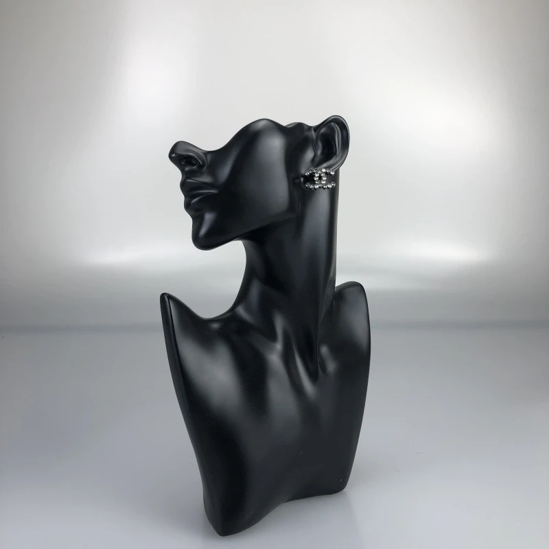 95新 Chanel/香奈儿 银灰色水钻双C耳钉