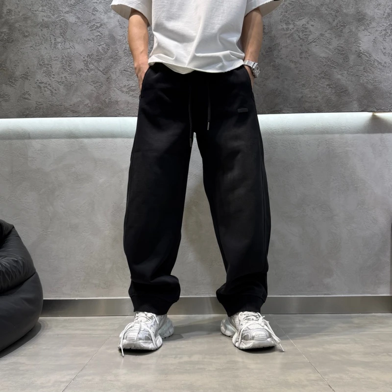 冬季新款男士水洗做旧加厚磨毛直筒休闲裤潮流宽松运动百搭长裤男