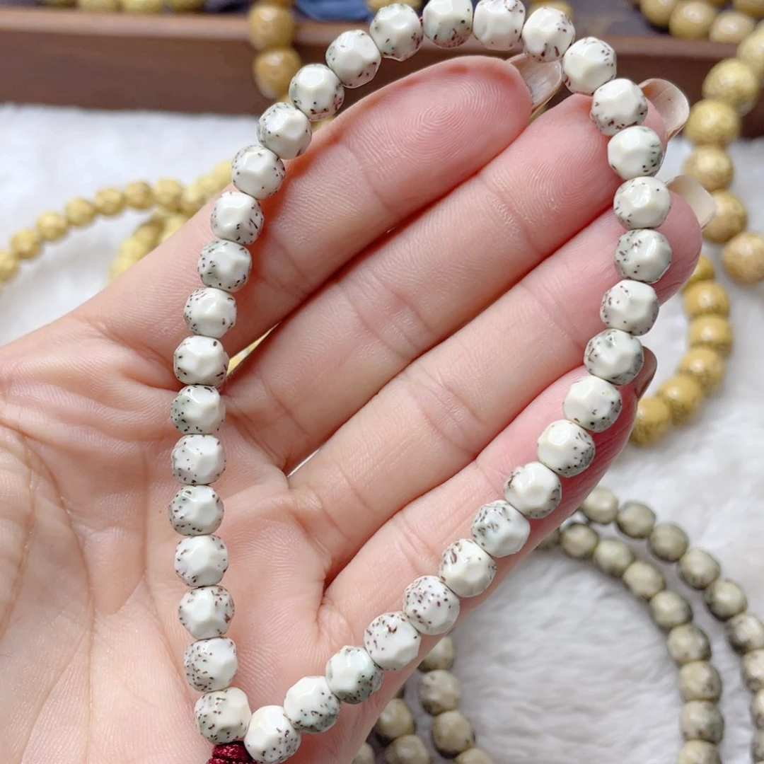 星月菩提手串石玉料瓷白绿河豚无相手持卡6.5