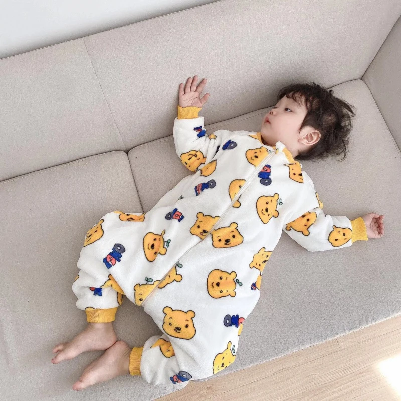男女宝宝睡袋法兰绒秋冬季加绒加厚珊瑚绒分腿儿童防踢被婴儿睡袋