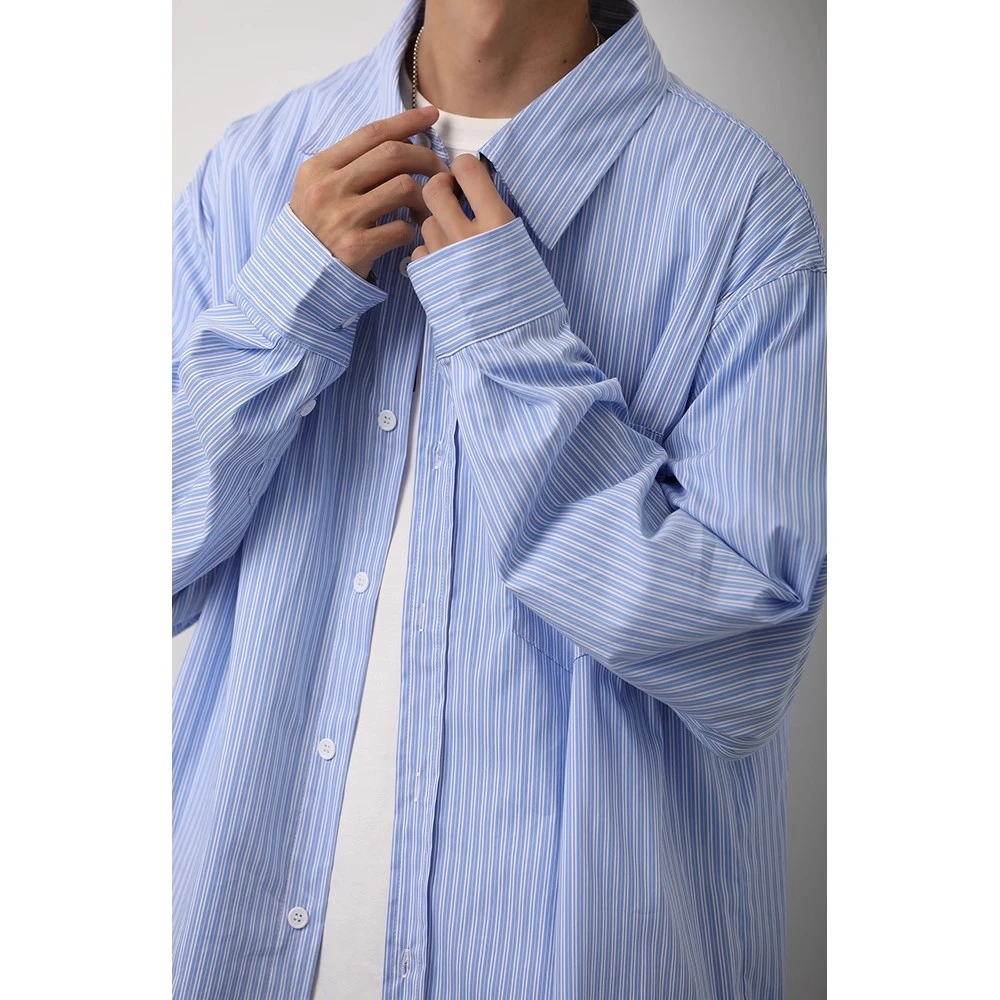 日系条纹衬衫男春秋季男女新款潮流校园风宽松休闲