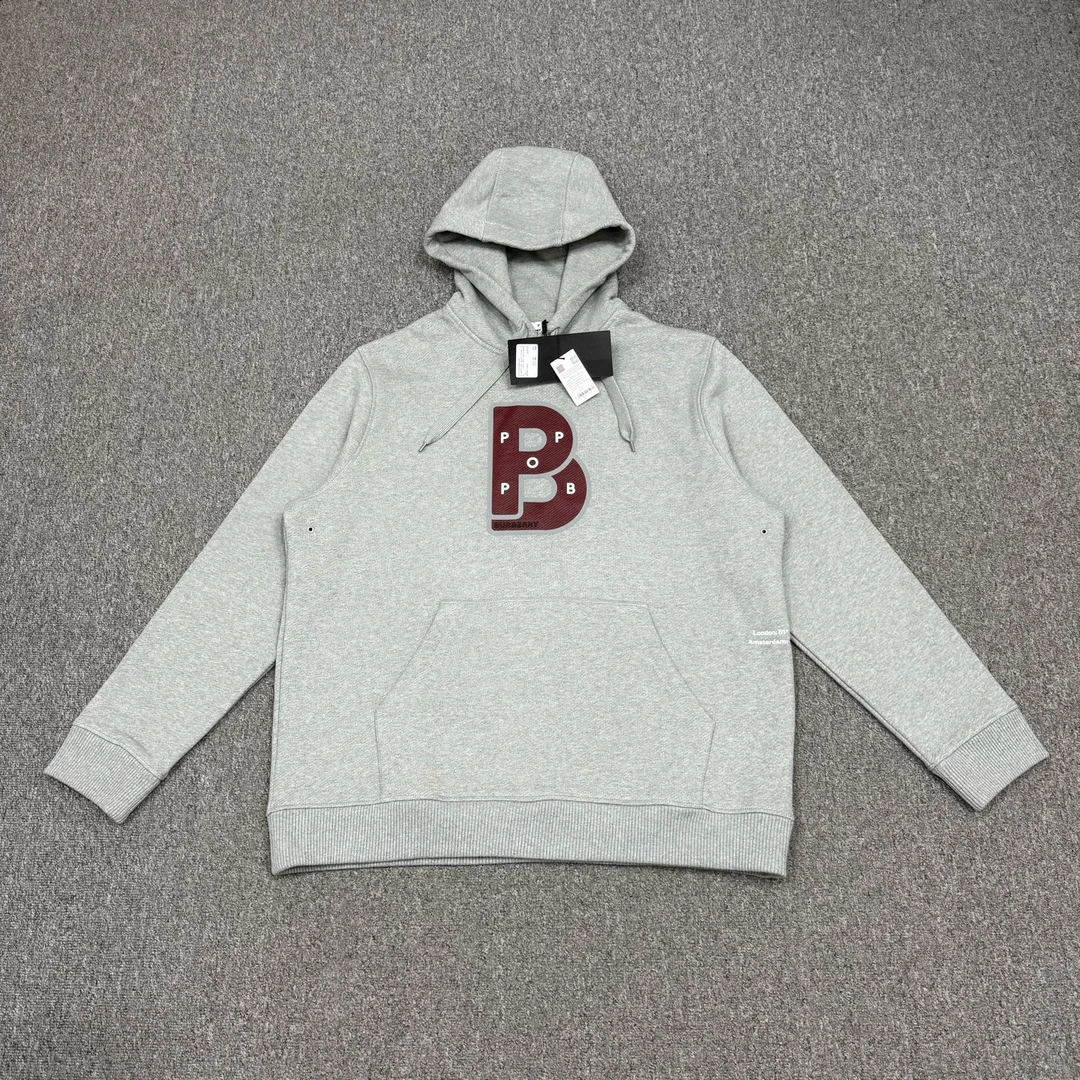 未使用 BURBERRY/博柏利 16708604 灰色胶囊系列印花连帽卫衣XL码