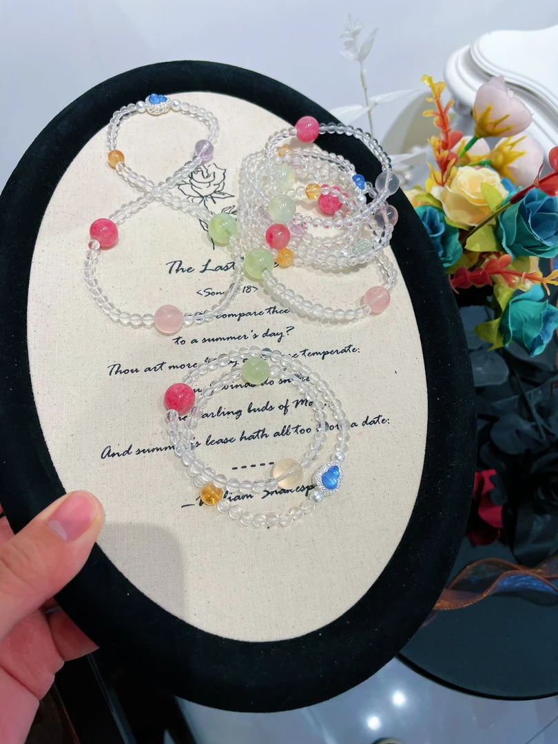 【luky girl]耶耶原创设计多宝天然白水晶设计款女士双圈手串