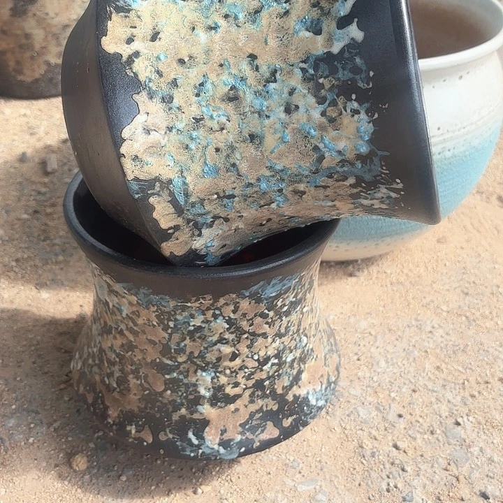 紫砂花盆油画小蛮腰两个口径20高度20