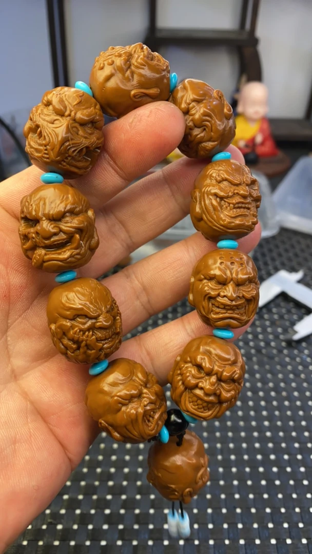 山鬼向死由生双面雕刻手串黄金树上黄金核不是橄榄核是黄金核