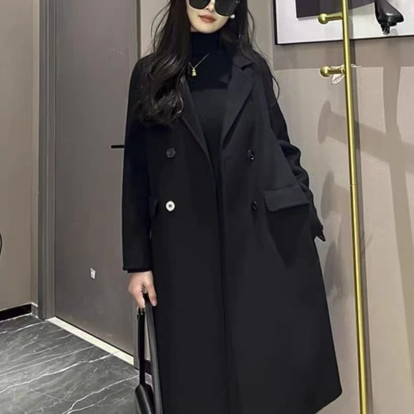 4000-4200 女中长款长款秋冬呢大衣枪驳领双面呢大衣毛呢外套