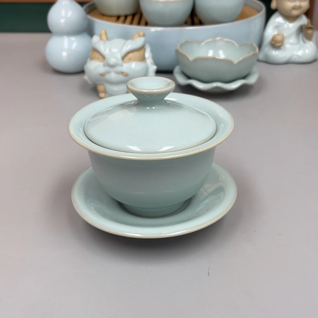 清***凉瓷天青色瑕赵琳老师三才元宝