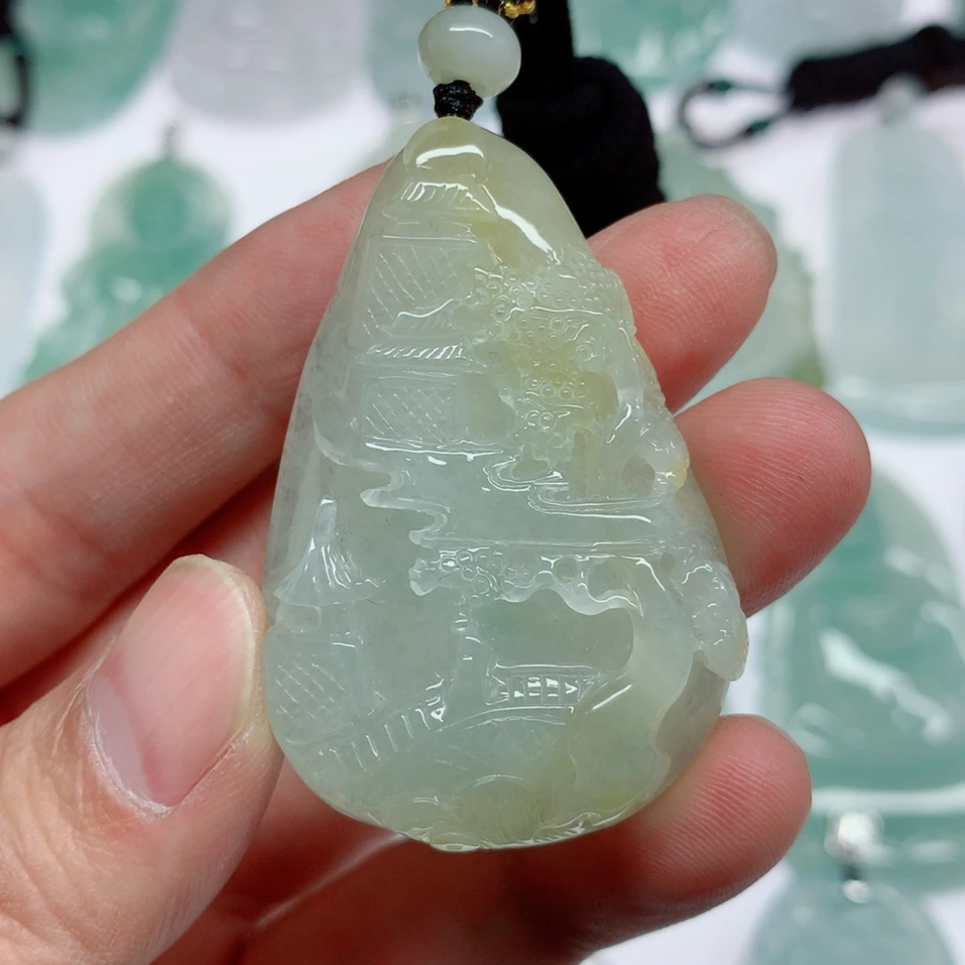 翡翠未镶嵌挂件山水牌