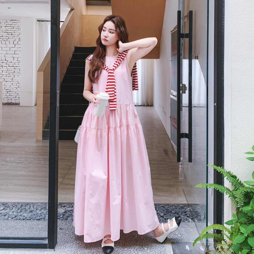 法式气质不规则结构减龄拼接背心连衣裙女2025春夏新款设计感粉裙