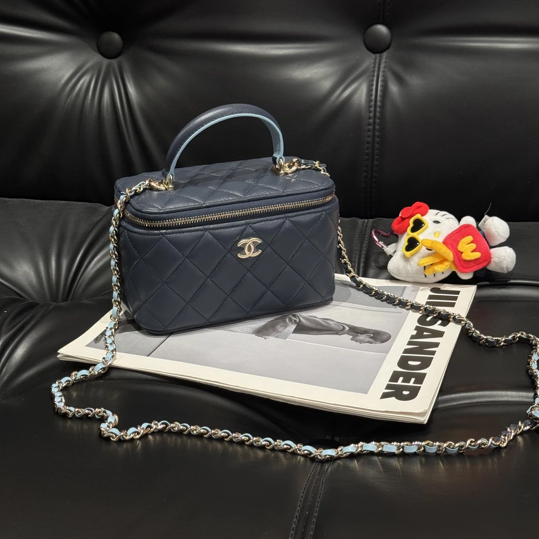99新 Chanel/香奈儿 Chanel 23A 手柄长 盒子包 深海蓝拼淡蓝色