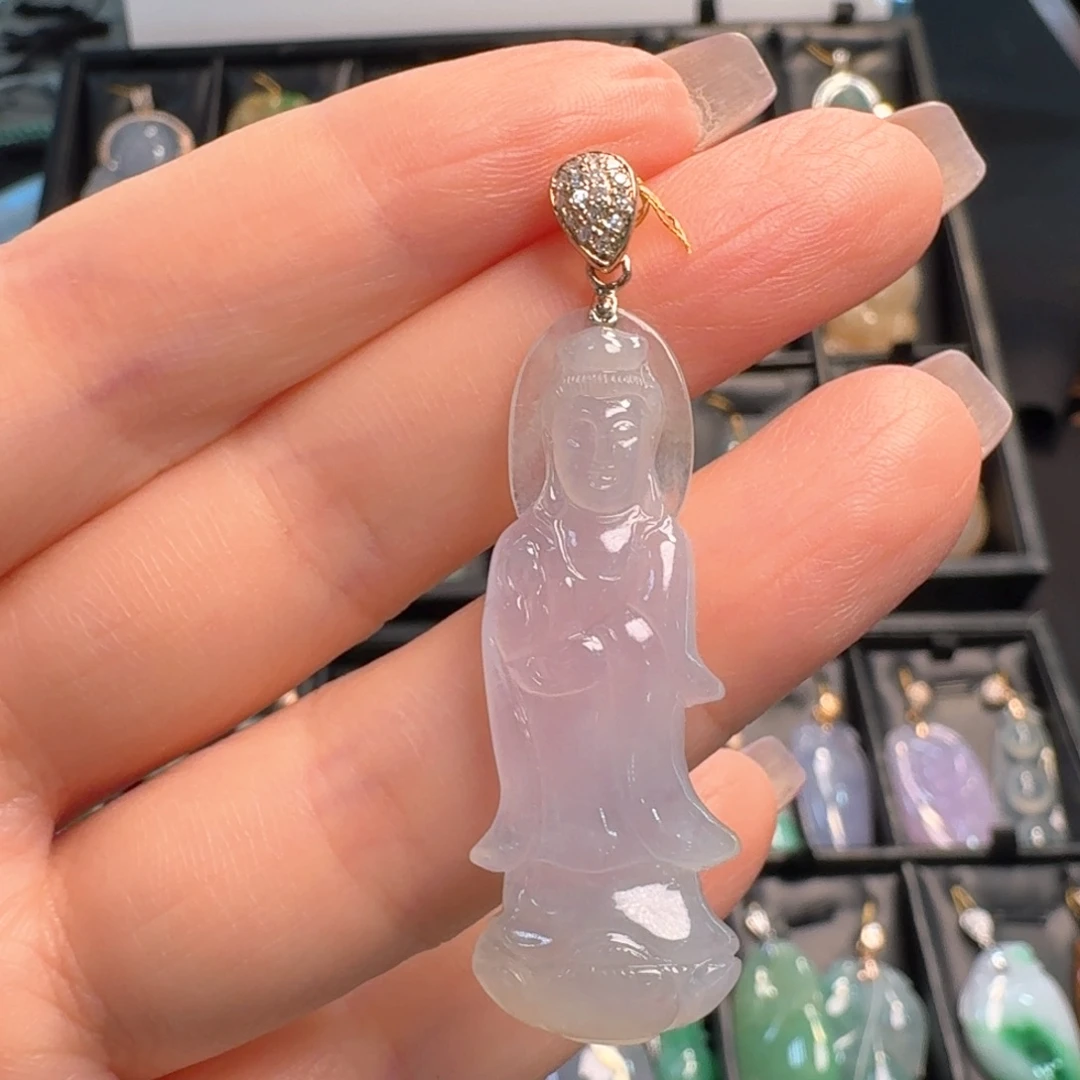 翡翠18K金镶嵌吊坠(不含链)观音