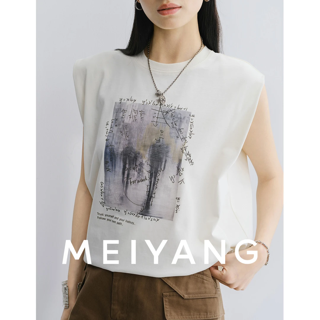 A美洋MEIYANG自我背心商场同款夏季抗菌防螨全棉通勤印花无袖上衣