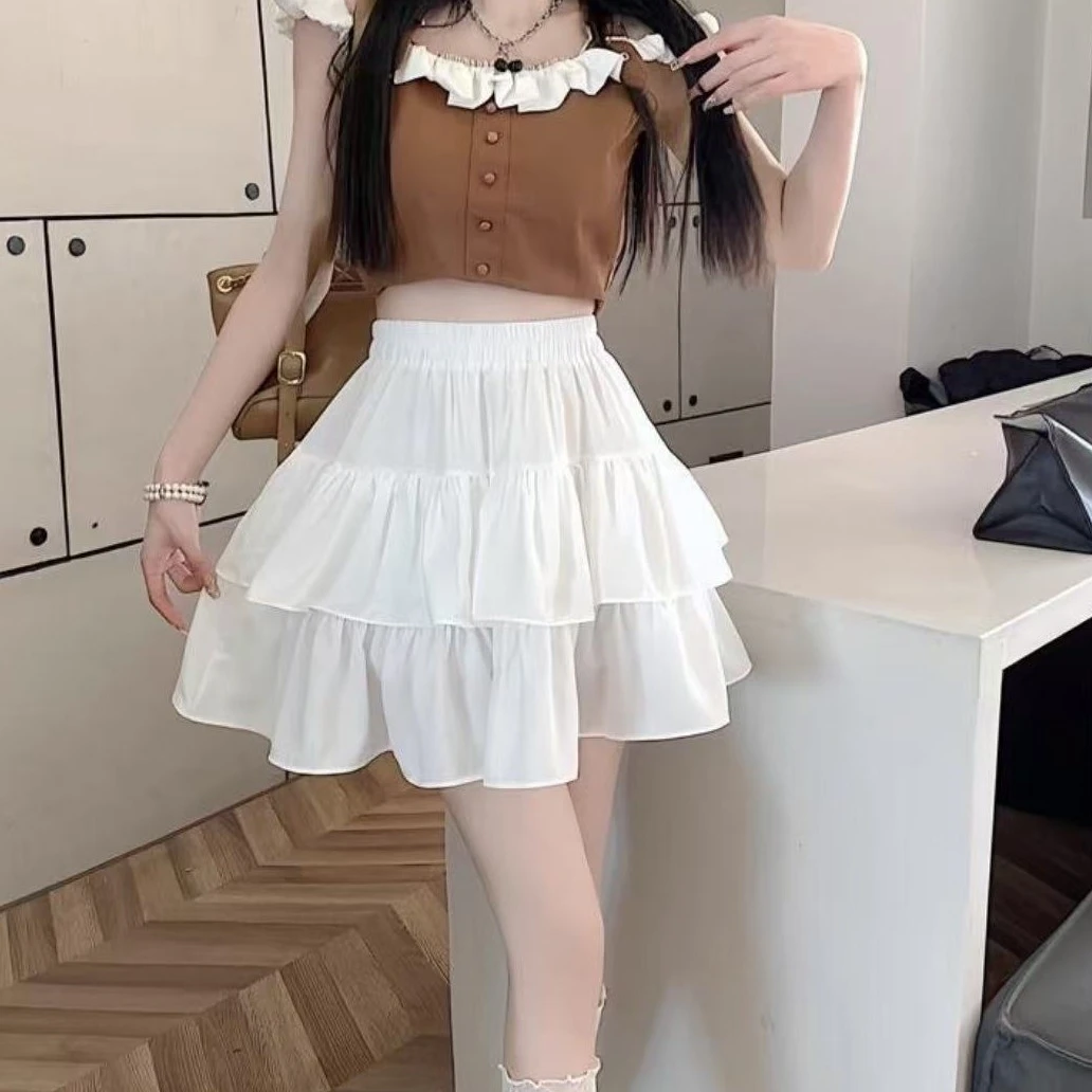 半身裙女春夏季辣妹梨形收腰显瘦双层蛋糕裙小个子蓬蓬短裙子