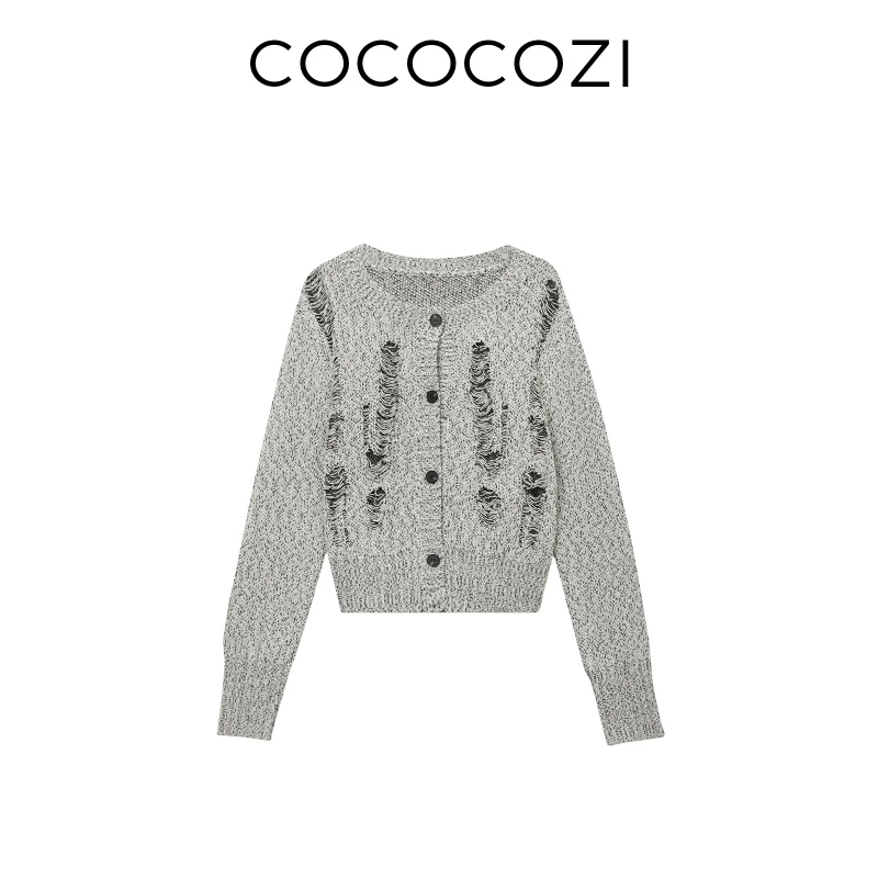 【露露团专属】露露团专属秋季新款短款圆领慵懒针织开衫253CO533M