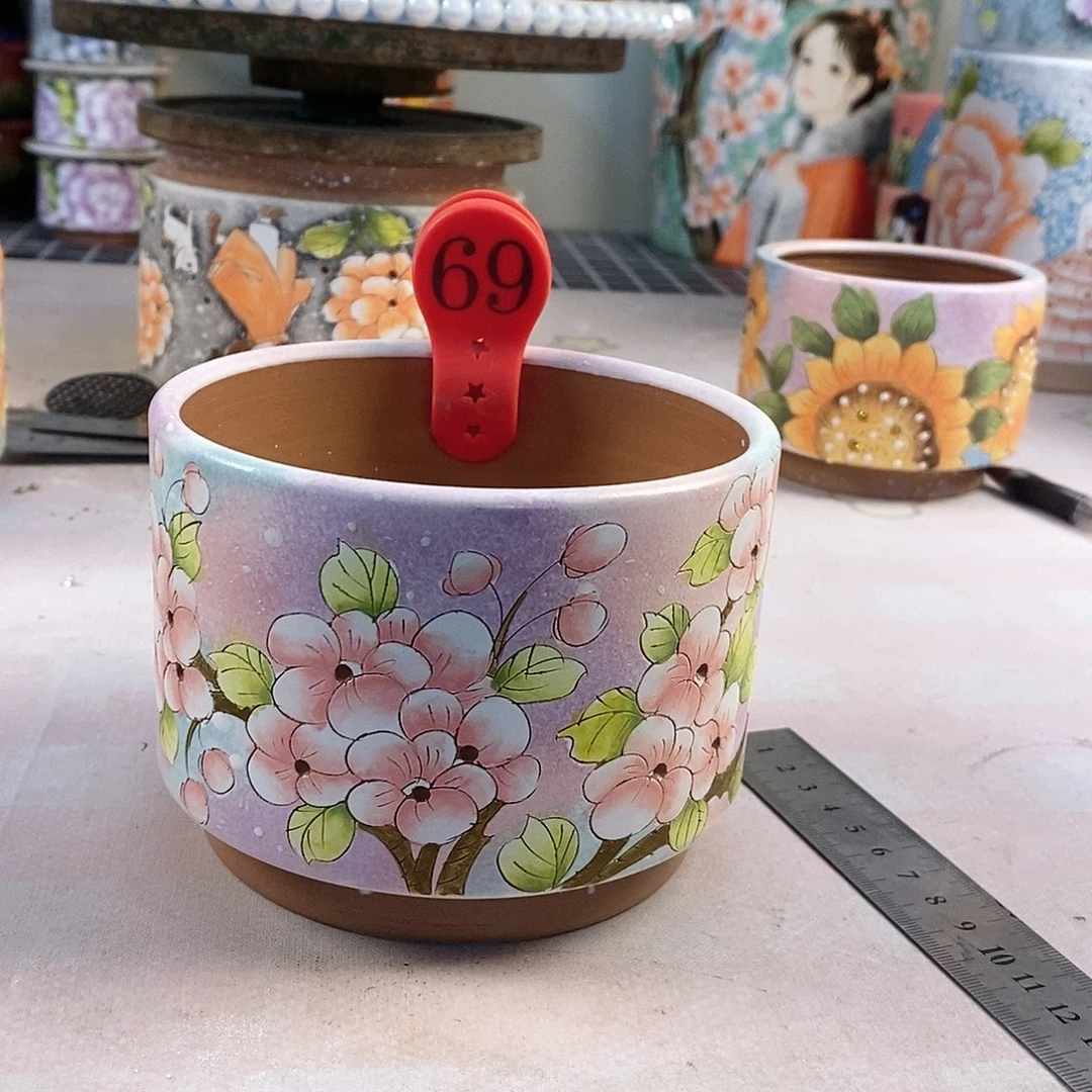 紫砂花盆Y**秋红陶手绘花盆