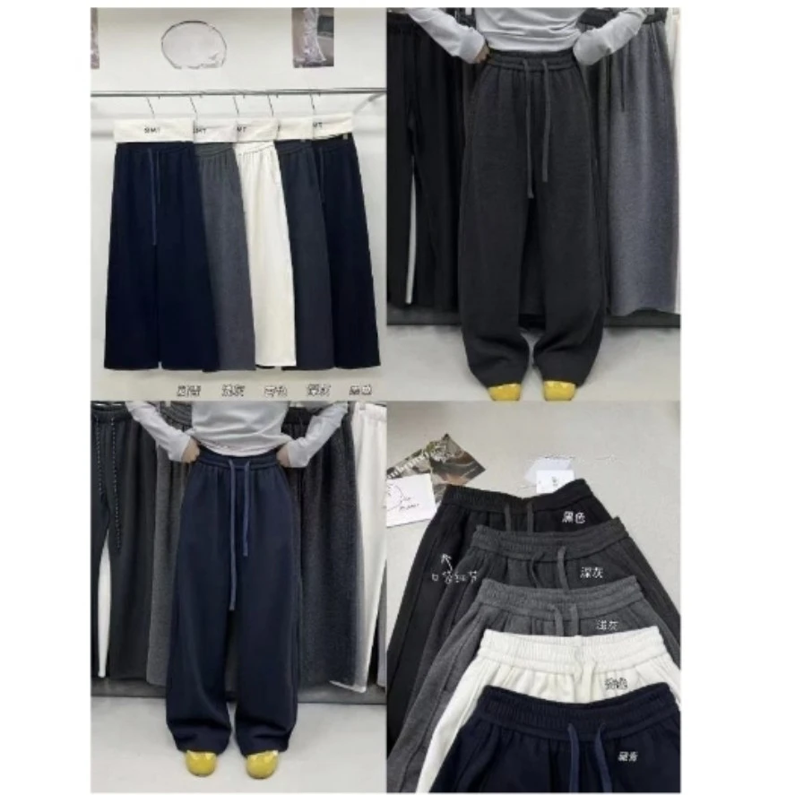 抽绳松紧极简纯色薄绒女休闲长裤