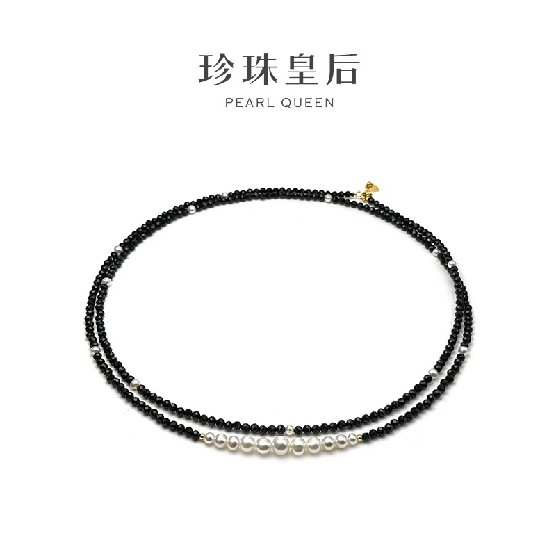 【珍珠皇后】S925银淡水珍珠黑尖晶毛衣链（3-7mm）