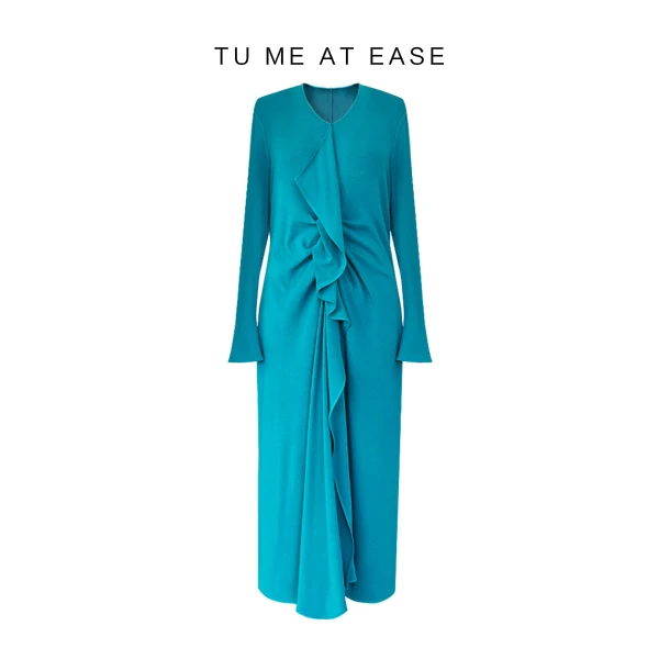 【TuwoZizai】孔雀东南飞度假风连衣裙早春孔雀蓝针织显瘦显高时髦