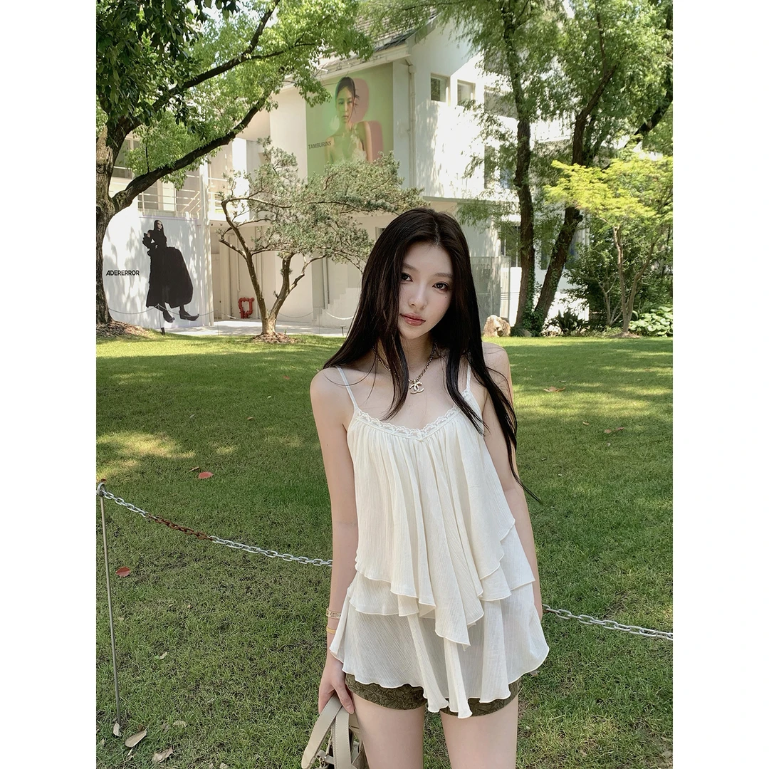 【QIUROUYAO邱肉瑶】莫奈仲夏后花园*荷叶边背心吊带上衣