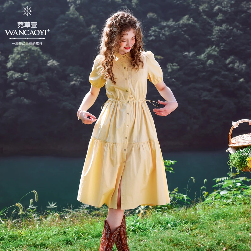 菀壹2025夏季新款连衣裙清风裙纯色高腰显瘦休闲裙子Q49320321