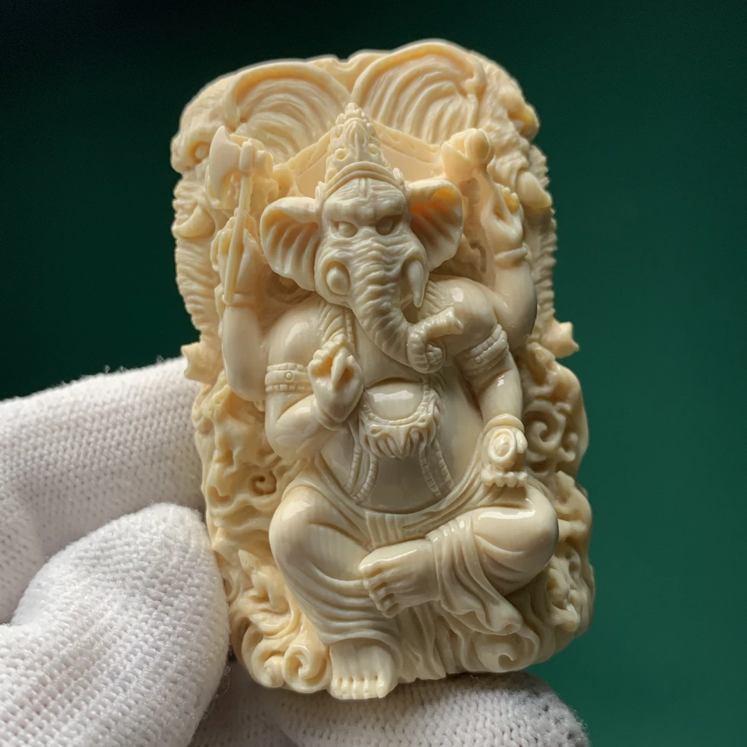 【四六儿】猛犸象牙黎金植大师手工象神牌子吊坠5A全品无暇一等冰料