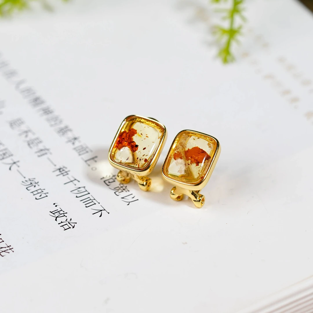 【小涵专属】S925花珀方形耳坠 多样性发一 9*8*2