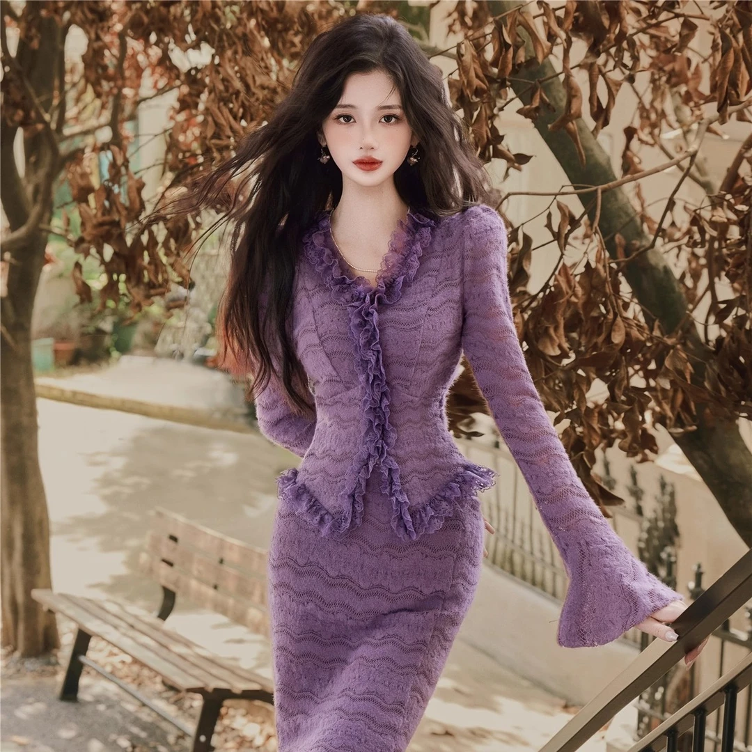 2025新款巨好看的早秋上衣针织毛衣鱼尾半身裙女秋冬小香风套装女