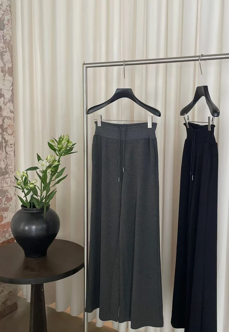 【ÉTRENER】夏款高腰系带宽松百搭休闲阔腿裤女时尚纯色长裤2133