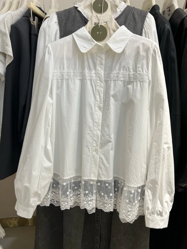 【鞠子Juzi 】9021#法式复古减龄小翻领拼接蕾丝衬衣（长约65）