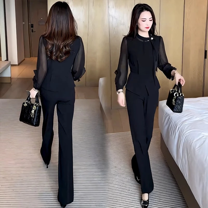 爆款气质显瘦套装女2025秋装高级感洋气穿搭上衣阔腿裤女装两件套