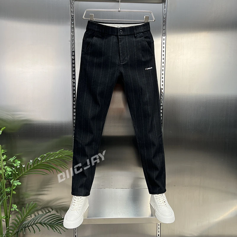 【轻奢】秋冬新款条纹休闲裤直筒修身男士时尚百搭轻商务休闲长裤