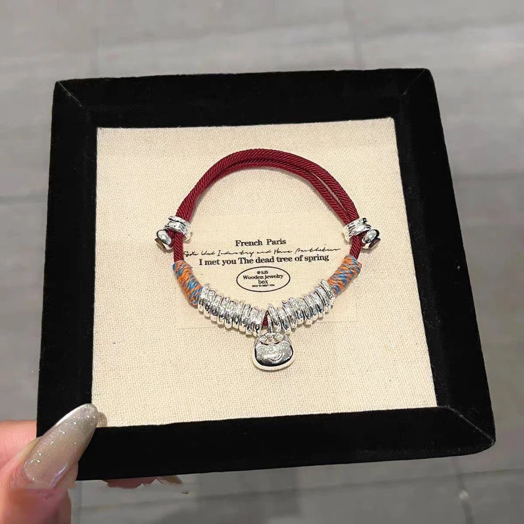 足银手链 新中式小胖福手錬手工编织如意古法盘缠碎银几两红手绳