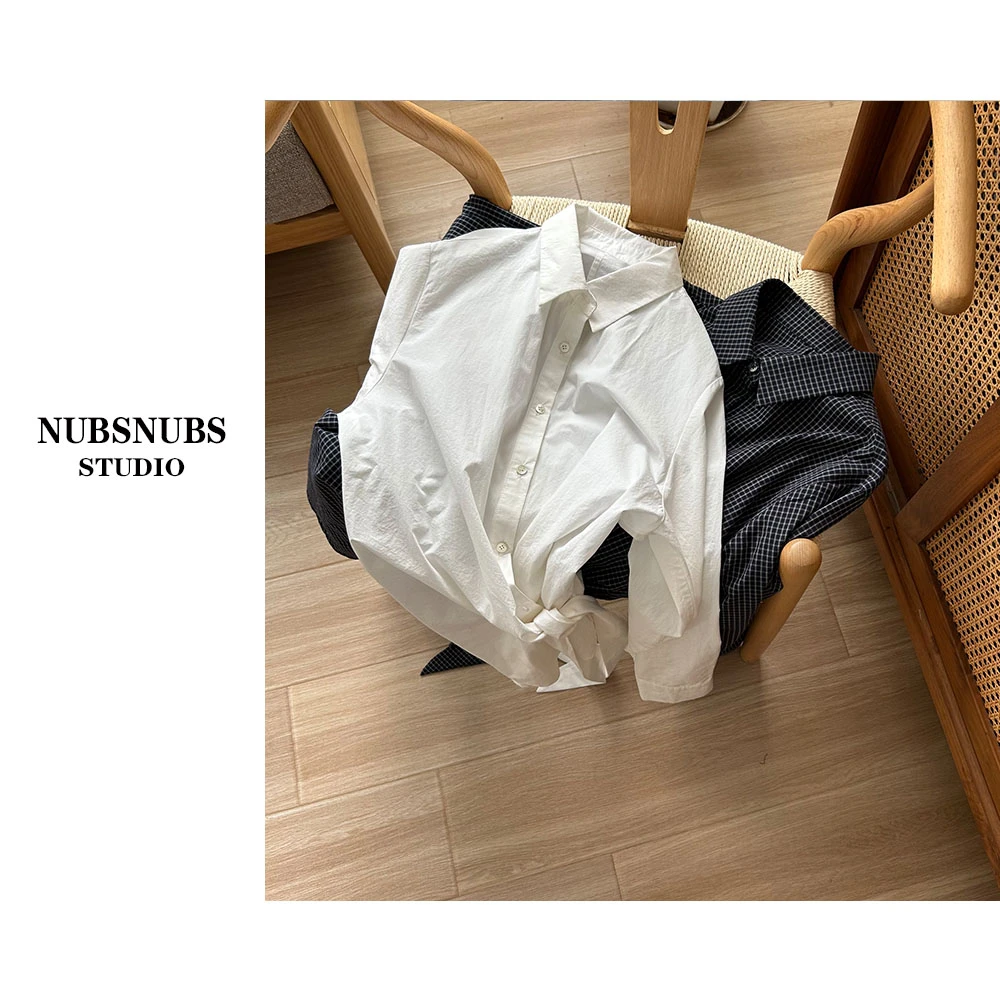NUBSNUBS“知识分子”法式设计感不规则复古休闲棉衬衫