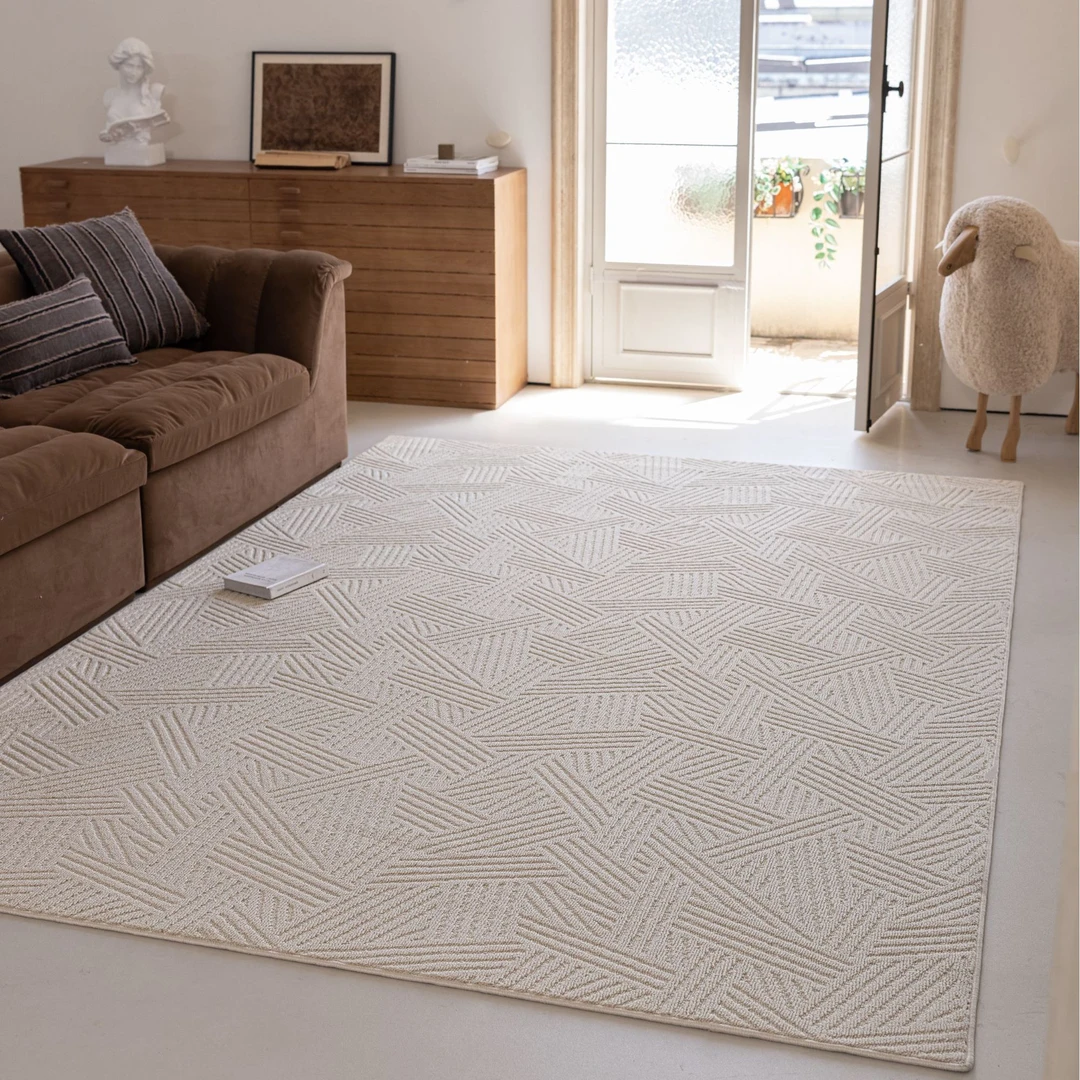 织梦加厚免洗防水硅藻丝客厅地毯家用防滑轻奢百搭奶油卧室床边毯