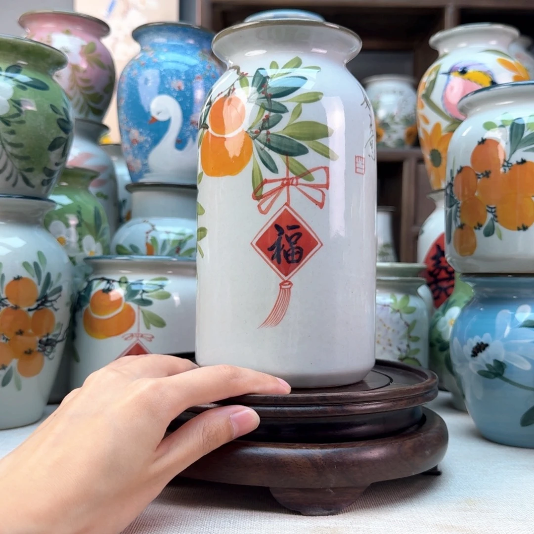 景德镇陶瓷手绘花瓶无孔