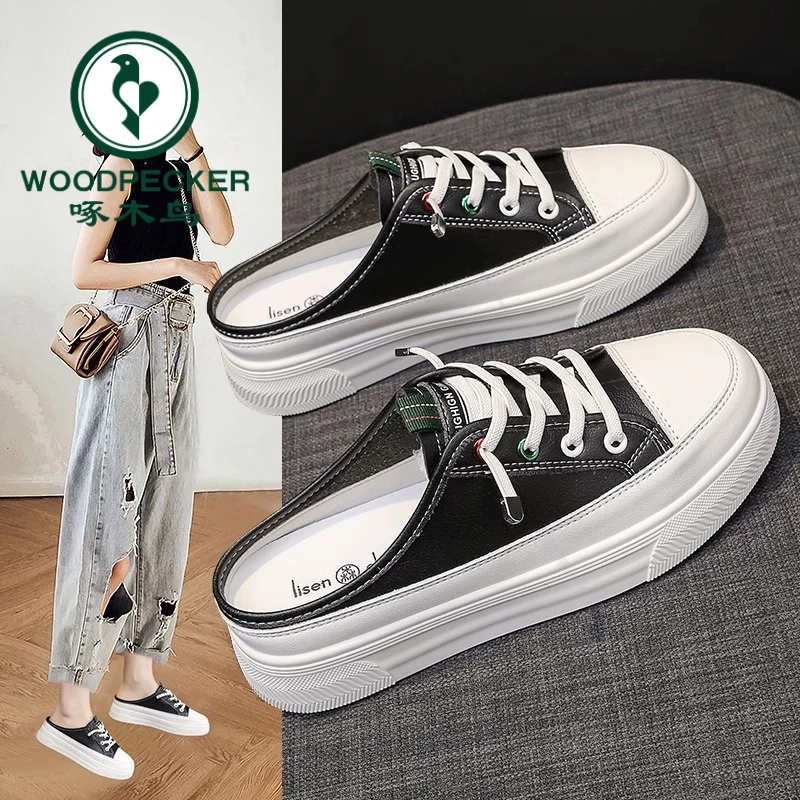 啄木鸟爆款网红半拖外穿女2025夏季新款无后跟懒人一脚蹬包头拖鞋